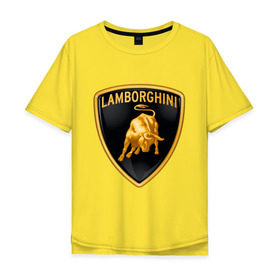 Мужская футболка хлопок Oversize с принтом Lamborghini logo в Санкт-Петербурге, 100% хлопок | свободный крой, круглый ворот, “спинка” длиннее передней части | Тематика изображения на принте: lamborghini | автомобиль lamborghini | ламборджини | ламборджини автомобиль | логотип lamborghini | логотип ламборджини
