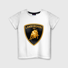 Детская футболка хлопок с принтом Lamborghini logo в Санкт-Петербурге, 100% хлопок | круглый вырез горловины, полуприлегающий силуэт, длина до линии бедер | lamborghini | автомобиль lamborghini | ламборджини | ламборджини автомобиль | логотип lamborghini | логотип ламборджини