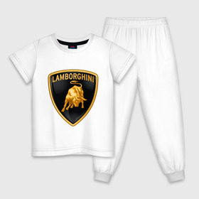 Детская пижама хлопок с принтом Lamborghini logo в Санкт-Петербурге, 100% хлопок |  брюки и футболка прямого кроя, без карманов, на брюках мягкая резинка на поясе и по низу штанин
 | lamborghini | автомобиль lamborghini | ламборджини | ламборджини автомобиль | логотип lamborghini | логотип ламборджини