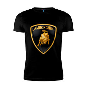 Мужская футболка премиум с принтом Lamborghini logo в Санкт-Петербурге, 92% хлопок, 8% лайкра | приталенный силуэт, круглый вырез ворота, длина до линии бедра, короткий рукав | Тематика изображения на принте: lamborghini | автомобиль lamborghini | ламборджини | ламборджини автомобиль | логотип lamborghini | логотип ламборджини