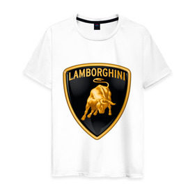Мужская футболка хлопок с принтом Lamborghini logo в Санкт-Петербурге, 100% хлопок | прямой крой, круглый вырез горловины, длина до линии бедер, слегка спущенное плечо. | Тематика изображения на принте: lamborghini | автомобиль lamborghini | ламборджини | ламборджини автомобиль | логотип lamborghini | логотип ламборджини