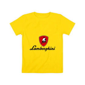 Детская футболка хлопок с принтом Logo lamborghini в Санкт-Петербурге, 100% хлопок | круглый вырез горловины, полуприлегающий силуэт, длина до линии бедер | lamborghini | автомобиль lamborghini | ламборджини | ламборджини автомобиль | логотип lamborghini | логотип ламборджини