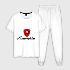 Мужская пижама хлопок с принтом Logo lamborghini в Санкт-Петербурге, 100% хлопок | брюки и футболка прямого кроя, без карманов, на брюках мягкая резинка на поясе и по низу штанин
 | lamborghini | автомобиль lamborghini | ламборджини | ламборджини автомобиль | логотип lamborghini | логотип ламборджини