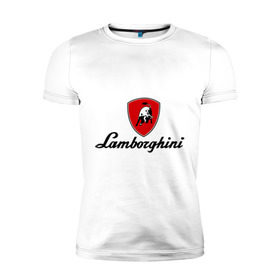 Мужская футболка премиум с принтом Logo lamborghini в Санкт-Петербурге, 92% хлопок, 8% лайкра | приталенный силуэт, круглый вырез ворота, длина до линии бедра, короткий рукав | lamborghini | автомобиль lamborghini | ламборджини | ламборджини автомобиль | логотип lamborghini | логотип ламборджини
