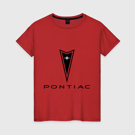 Женская футболка хлопок с принтом Pontiac logo в Санкт-Петербурге, 100% хлопок | прямой крой, круглый вырез горловины, длина до линии бедер, слегка спущенное плечо | pontiac | автомобиль pontiac | логотип pontiac | логотип понтиак | понтиак | понтиак автомобиль