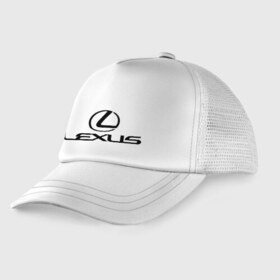 Детская кепка тракер с принтом Lexus logo в Санкт-Петербурге, Козырек - 100% хлопок. Кепка - 100% полиэстер, Задняя часть - сетка | универсальный размер, пластиковая застёжка | lexus | автобренды | автолюбителям | бренд | лексус | логотип