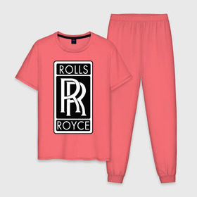 Мужская пижама хлопок с принтом Rolls-Royce в Санкт-Петербурге, 100% хлопок | брюки и футболка прямого кроя, без карманов, на брюках мягкая резинка на поясе и по низу штанин
 | Тематика изображения на принте: rolls royce | rr | автобренды | автолюбителям | бренд | логотип | ролл ройс | ролс ройс