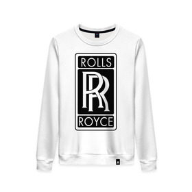Женский свитшот хлопок с принтом Rolls-Royce в Санкт-Петербурге, 100% хлопок | прямой крой, круглый вырез, на манжетах и по низу широкая трикотажная резинка  | rolls royce | rr | автобренды | автолюбителям | бренд | логотип | ролл ройс | ролс ройс