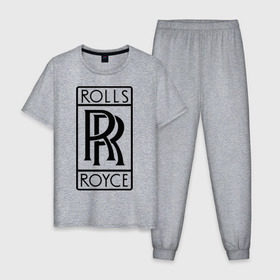 Мужская пижама хлопок с принтом Rolls-Royce logo в Санкт-Петербурге, 100% хлопок | брюки и футболка прямого кроя, без карманов, на брюках мягкая резинка на поясе и по низу штанин
 | Тематика изображения на принте: rolls royce | rr | автобренды | автолюбителям | бренд | логотип | ролл ройс | ролс ройс