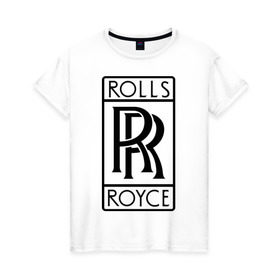 Женская футболка хлопок с принтом Rolls-Royce logo в Санкт-Петербурге, 100% хлопок | прямой крой, круглый вырез горловины, длина до линии бедер, слегка спущенное плечо | Тематика изображения на принте: rolls royce | rr | автобренды | автолюбителям | бренд | логотип | ролл ройс | ролс ройс