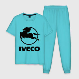 Мужская пижама хлопок с принтом Iveco в Санкт-Петербурге, 100% хлопок | брюки и футболка прямого кроя, без карманов, на брюках мягкая резинка на поясе и по низу штанин
 | iveco | автобренды | автолюбителям | бренд | ивеко | логотип