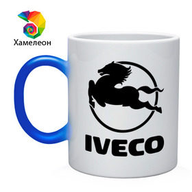 Кружка хамелеон с принтом Iveco в Санкт-Петербурге, керамика | меняет цвет при нагревании, емкость 330 мл | iveco | автобренды | автолюбителям | бренд | ивеко | логотип