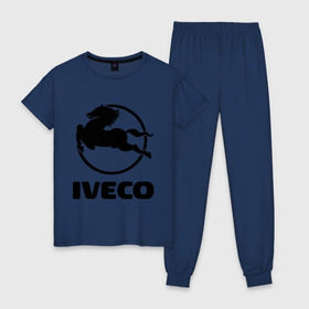 Женская пижама хлопок с принтом Iveco в Санкт-Петербурге, 100% хлопок | брюки и футболка прямого кроя, без карманов, на брюках мягкая резинка на поясе и по низу штанин | iveco | автобренды | автолюбителям | бренд | ивеко | логотип