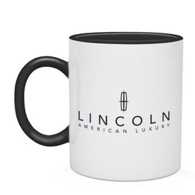 Кружка двухцветная с принтом Lincoln logo в Санкт-Петербурге, керамика | объем — 330 мл, диаметр — 80 мм. Цветная ручка и кайма сверху, в некоторых цветах — вся внутренняя часть | Тематика изображения на принте: lincoln | автобренды | автолюбителям | бренд | линкольн | логотип