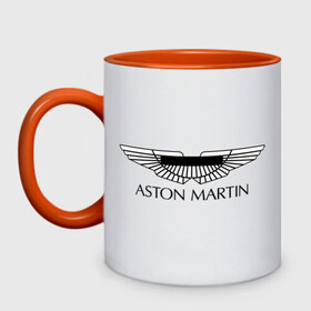 Кружка двухцветная с принтом Logo Aston Martin в Санкт-Петербурге, керамика | объем — 330 мл, диаметр — 80 мм. Цветная ручка и кайма сверху, в некоторых цветах — вся внутренняя часть | aston martin | автобренды | автолюбителям | астин мартин | астон мартин | бренд | для автовладельцев | для автолюбителей | логотип