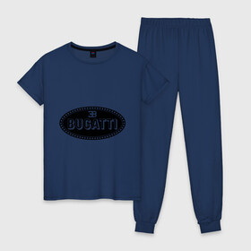 Женская пижама хлопок с принтом Bugatti logo в Санкт-Петербурге, 100% хлопок | брюки и футболка прямого кроя, без карманов, на брюках мягкая резинка на поясе и по низу штанин | bugati | bugatti | автобренды | автолюбителям | бренд | бугати | бугатти | для автовладельцев | для автолюбителей | логотип