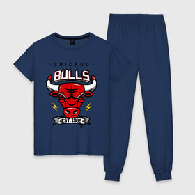 Женская пижама хлопок с принтом Chicago bulls swag в Санкт-Петербурге, 100% хлопок | брюки и футболка прямого кроя, без карманов, на брюках мягкая резинка на поясе и по низу штанин | булс | чикаго