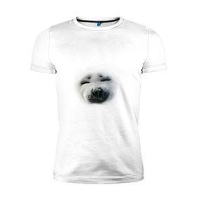Мужская футболка премиум с принтом Пушистый морской котик в Санкт-Петербурге, 92% хлопок, 8% лайкра | приталенный силуэт, круглый вырез ворота, длина до линии бедра, короткий рукав | животные | звери | мордочка | нос