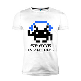 Мужская футболка премиум с принтом Космический захватчик (space invaders) в Санкт-Петербурге, 92% хлопок, 8% лайкра | приталенный силуэт, круглый вырез ворота, длина до линии бедра, короткий рукав | Тематика изображения на принте: space invaders | космический захватчик