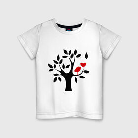 Детская футболка хлопок с принтом Птичка и дерево в Санкт-Петербурге, 100% хлопок | круглый вырез горловины, полуприлегающий силуэт, длина до линии бедер | дерево | птичка | птичка и дерево