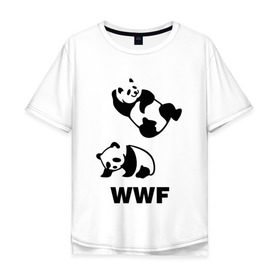 Мужская футболка хлопок Oversize с принтом Панда WWF Wrestling Challenge в Санкт-Петербурге, 100% хлопок | свободный крой, круглый ворот, “спинка” длиннее передней части | панда