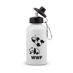 Бутылка спортивная с принтом Панда WWF Wrestling Challenge в Санкт-Петербурге, металл | емкость — 500 мл, в комплекте две пластиковые крышки и карабин для крепления | панда