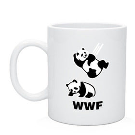 Кружка с принтом Панда WWF Wrestling Challenge в Санкт-Петербурге, керамика | объем — 330 мл, диаметр — 80 мм. Принт наносится на бока кружки, можно сделать два разных изображения | панда