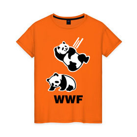 Женская футболка хлопок с принтом Панда WWF Wrestling Challenge в Санкт-Петербурге, 100% хлопок | прямой крой, круглый вырез горловины, длина до линии бедер, слегка спущенное плечо | панда