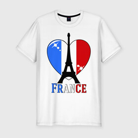 Мужская футболка премиум с принтом Люблю Францию в Санкт-Петербурге, 92% хлопок, 8% лайкра | приталенный силуэт, круглый вырез ворота, длина до линии бедра, короткий рукав | france | i love france | париж | франция | эйвелева башня | я люблю францию