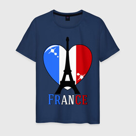Мужская футболка хлопок с принтом Люблю Францию в Санкт-Петербурге, 100% хлопок | прямой крой, круглый вырез горловины, длина до линии бедер, слегка спущенное плечо. | Тематика изображения на принте: france | i love france | париж | франция | эйвелева башня | я люблю францию