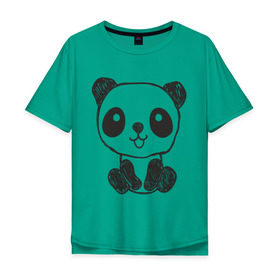 Мужская футболка хлопок Oversize с принтом Панда рисунок в Санкт-Петербурге, 100% хлопок | свободный крой, круглый ворот, “спинка” длиннее передней части | панда