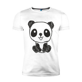 Мужская футболка премиум с принтом Панда рисунок в Санкт-Петербурге, 92% хлопок, 8% лайкра | приталенный силуэт, круглый вырез ворота, длина до линии бедра, короткий рукав | панда