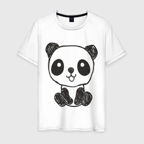Мужская футболка хлопок с принтом Панда рисунок в Санкт-Петербурге, 100% хлопок | прямой крой, круглый вырез горловины, длина до линии бедер, слегка спущенное плечо. | панда