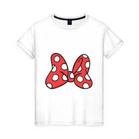 Женская футболка хлопок с принтом Бант Минни в Санкт-Петербурге, 100% хлопок | прямой крой, круглый вырез горловины, длина до линии бедер, слегка спущенное плечо | бабочка