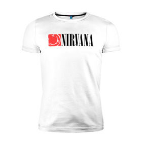 Мужская футболка премиум с принтом Nirvana Smile в Санкт-Петербурге, 92% хлопок, 8% лайкра | приталенный силуэт, круглый вырез ворота, длина до линии бедра, короткий рукав | Тематика изображения на принте: nirvana | nirvana smile | нирвана | нирвана smile | нирвана смайл