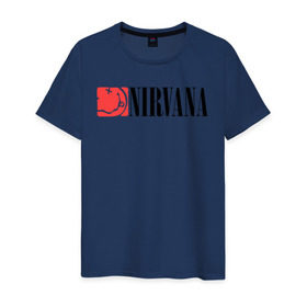 Мужская футболка хлопок с принтом Nirvana Smile в Санкт-Петербурге, 100% хлопок | прямой крой, круглый вырез горловины, длина до линии бедер, слегка спущенное плечо. | nirvana | nirvana smile | нирвана | нирвана smile | нирвана смайл