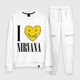 Женский костюм хлопок с принтом I love Nirvana в Санкт-Петербурге, 100% хлопок | на свитшоте круглая горловина, мягкая резинка по низу. Брюки заужены к низу, на них два вида карманов: два 