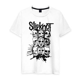 Мужская футболка хлопок с принтом Slipknot black and white в Санкт-Петербурге, 100% хлопок | прямой крой, круглый вырез горловины, длина до линии бедер, слегка спущенное плечо. | media | metall | punk | rock | slipknot | метал | металл | нью метал | панк | панк рок | рок | слипкнот