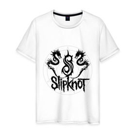 Мужская футболка хлопок с принтом Slipknot dragons logo в Санкт-Петербурге, 100% хлопок | прямой крой, круглый вырез горловины, длина до линии бедер, слегка спущенное плечо. | metall | punk | rock | slipknot | метал | металл | нью метал | панк | панк рок | рок | слипкнот