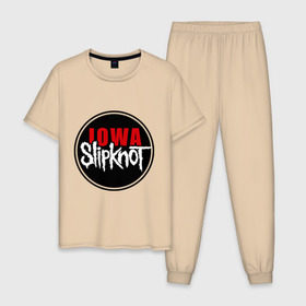 Мужская пижама хлопок с принтом Slipknot iowa logo в Санкт-Петербурге, 100% хлопок | брюки и футболка прямого кроя, без карманов, на брюках мягкая резинка на поясе и по низу штанин
 | metall | punk | rock | slipknot | метал | металл | нью метал | панк | панк рок | рок | слипкнот