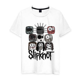 Мужская футболка хлопок с принтом Slipknot masks в Санкт-Петербурге, 100% хлопок | прямой крой, круглый вырез горловины, длина до линии бедер, слегка спущенное плечо. | metall | метал | металл | нью метал | слипкнот