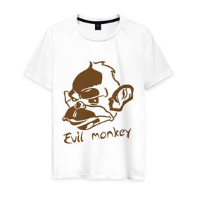 Мужская футболка хлопок с принтом Evil monkey (злая обезьяна) в Санкт-Петербурге, 100% хлопок | прямой крой, круглый вырез горловины, длина до линии бедер, слегка спущенное плечо. | monkey | животные | мартышка | обезьяна