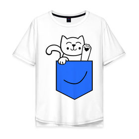 Мужская футболка хлопок Oversize с принтом Котенок в кармане в Санкт-Петербурге, 100% хлопок | свободный крой, круглый ворот, “спинка” длиннее передней части | киса | котенок | котик | кошка