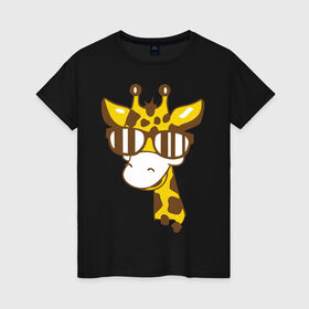 Женская футболка хлопок с принтом Жираф в очках в Санкт-Петербурге, 100% хлопок | прямой крой, круглый вырез горловины, длина до линии бедер, слегка спущенное плечо | животные | жираф | очки