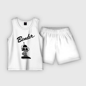 Детская пижама с шортами хлопок с принтом bender monochrome в Санкт-Петербурге,  |  | bender | futurama | бендер | монохром | футурама