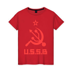 Женская футболка хлопок с принтом USSB в Санкт-Петербурге, 100% хлопок | прямой крой, круглый вырез горловины, длина до линии бедер, слегка спущенное плечо | серп и молот | советский союз | ссср