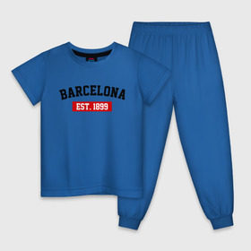 Детская пижама хлопок с принтом FC Barcelona Est. 1899 в Санкт-Петербурге, 100% хлопок |  брюки и футболка прямого кроя, без карманов, на брюках мягкая резинка на поясе и по низу штанин
 | barcelona | fc barcelona | барселона | фк барселона