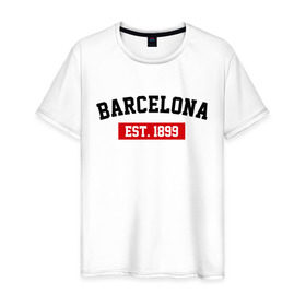 Мужская футболка хлопок с принтом FC Barcelona Est. 1899 в Санкт-Петербурге, 100% хлопок | прямой крой, круглый вырез горловины, длина до линии бедер, слегка спущенное плечо. | barcelona | fc barcelona | барселона | фк барселона