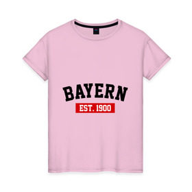 Женская футболка хлопок с принтом FC Bayern Est. 1900 в Санкт-Петербурге, 100% хлопок | прямой крой, круглый вырез горловины, длина до линии бедер, слегка спущенное плечо | bayern | fc bayern | fc bayern est 1900 | баерн