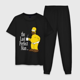 Мужская пижама хлопок с принтом Homer (The Last Perfect Man...) в Санкт-Петербурге, 100% хлопок | брюки и футболка прямого кроя, без карманов, на брюках мягкая резинка на поясе и по низу штанин
 | гомер